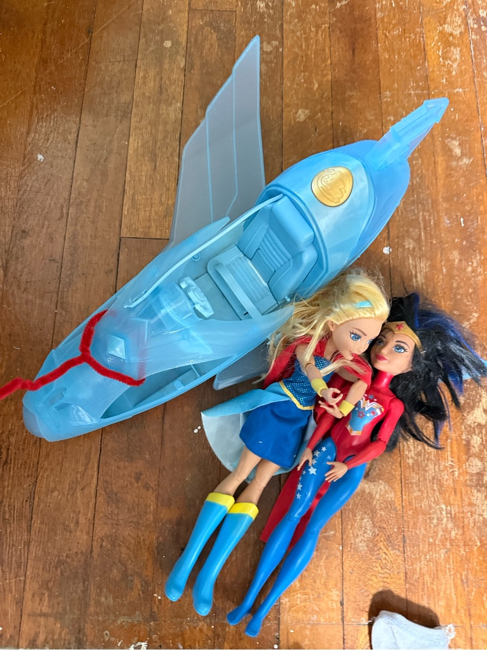 Mattel invisible plane with Two Superhero Dolls